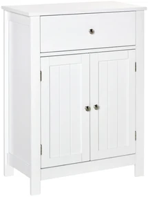 Kleankin Dulap de Baie cu 1 Sertar 2 Uși și Raft Interior Reglabil Mobilier Auxiliar de Depozitare Multifuncțional pentru Sufragerie Bucătărie Antivuelco 60x30x80 cm Alb | Aosom Romania