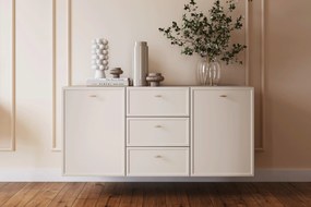 Comodă suspendată Lorini 150 cm cu sertare - cașmir / mânere aurii T-bar