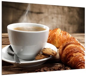 Tablou cu ceașca de cafea cu croissant (70x50 cm), în 40 de alte dimensiuni noi
