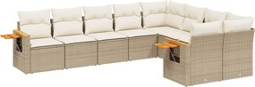 vidaXL Set canapele de grădină, 9 piese, cu perne, bej, poliratan