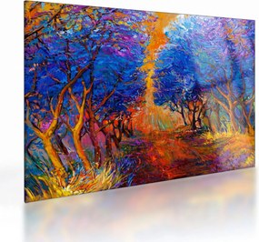 Tablou pe sticlă - Coroane de copac de toamnă, impresionism modern (70x50 cm)