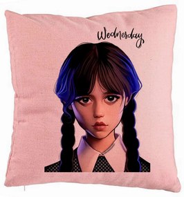 Perna Decorativa, Model Wednesday Addams 8, 40x40 cm, Roz, Husa Detasabila, Burduf