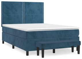 3137783 vidaXL Pat box spring cu saltea, albastru închis, 140x190 cm, catifea