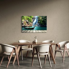 Tablou - Apă peisaj mediteranean cu barca (90x60 cm)