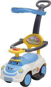 Masinuta copii si bebe NOVOKIDS™ Cartoon Smile , Cu melodii si lumini, Maner de impins pentru parinti detasabil, copertina de protectie detasabila,
