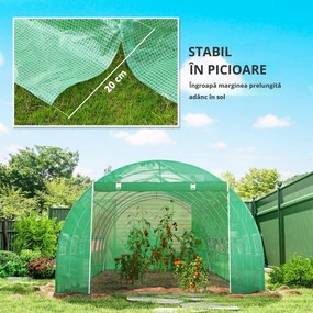 Outsunny Seră de grădină tunel 24m² 8L x 3l x 2H m - 16 ferestre, Ușă înfășurabilă oțel galvanizat, folie PE, Verde | Aosom Romania