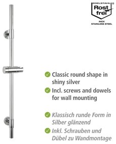 Tijă de duș argintiu-lucios de montat pe perete din oțel inoxidabil 66 cm Basic – Wenko