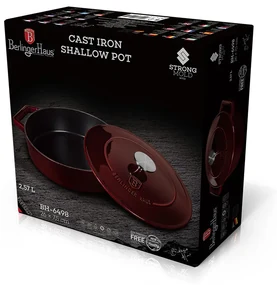Cratita fonta emailata 2.5 L, 26 cm, cu capac, potrivita pe plita sau in cuptor, Burgundy Berlinger Haus BH 6498