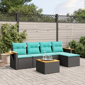vidaXL Set canapele de grădină cu perne, 6 piese, negru, poliratan
