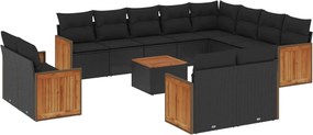 vidaXL Set mobilier de grădină cu perne, 13 piese, negru, poliratan