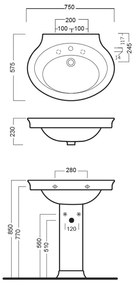 Lavoar suspendat, Hatria, Dolcevita, oval, 75 cm, alb