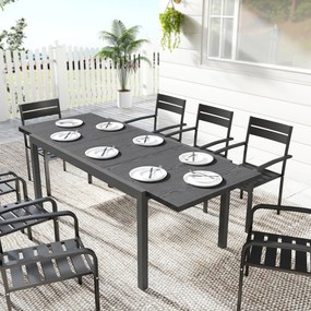 Outsunny Masă de Grădină Extensibilă Blat Aluminiu Efect Lemn Picioare Reglabile 8-10 Persoane 214x85x75cm Gri Antracit | Aosom Romania