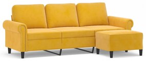 3153639 vidaXL Canapea cu 3 locuri și taburet, galben deschis, 180 cm, catifea