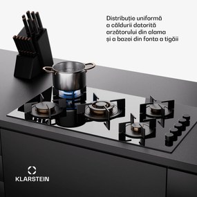 Klarstein Goldflame 5, plită cu gaz, autonomă, 5 arzătoare, control lateral, gaz/propano, ceramică, negru