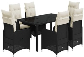 3276992 vidaXL Set bistro de grădină, 7 piese, cu perne, negru, poliratan