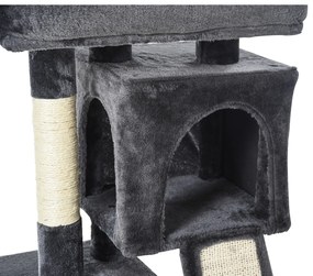 PawHut Ansamblu pentru pisici cu stalpi din sisal, pat si 2 Casute cu invelis de plus, 59x39x83cm, Negru | Aosom Romania