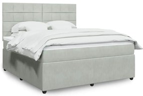vidaXL Pat box spring cu saltea, gri deschis, 180x200 cm, catifea
