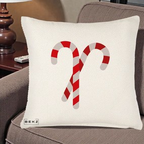 Perna Decorativa Candy Cane de Craciun, 40x40 cm, Crem Reliefat, Husa Detasabila, Perna Inclusa, BEKZ®