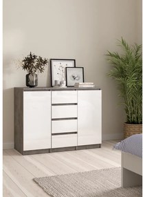 Comodă Simplicity 121 x 50 x 91 cm, gri / alb lucios