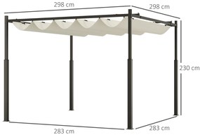 Outsunny Pergola de grădină exterioară 3 x 3 m cu acoperiș retractabil și fixare magnetică, adăpost solar UPF30+, crem | Aosom Romania