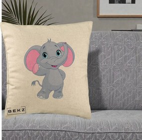 Perna Decorativa Pui de Elefant Kawaii, 40x40 cm, Bej, Husa Detasabila, Perna Inclusa, BEKZ®