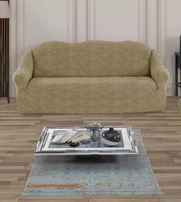 Husa elastica pentru canapea 3 locuri, fara volanas, model Jacquard Bej in dungi