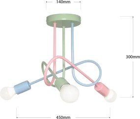 Lustră aplicată OXFORD 3xE27/15W/230V verde/roz/albastru