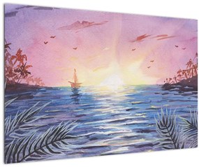 Tablou - Apus de soare deasupra apei, aquarelă (90x60 cm)