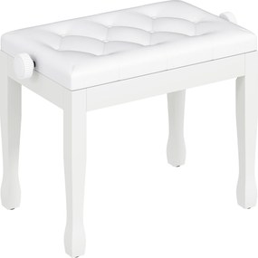 HOMCOM Banchetă de pian, banchetă pentru claviatură cu înălțime reglabilă din lemn masiv, șezut căptușit, 64 x 35 x 45-55 cm, alb | Aosom Romania