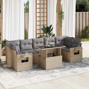 vidaXL Set canapele de grădină, 8 piese, cu perne, bej, poliratan
