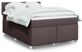 vidaXL Pat box spring cu saltea, maro închis, 140x200 cm, textil