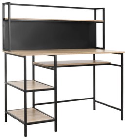 HOMCOM Birou cu depozitare birou informatic cu 4 rafturi, blat mare și panou negru pentru sufragerie cameră 120L x 53l x 126Î cm, stejar și negru | Aosom Romania