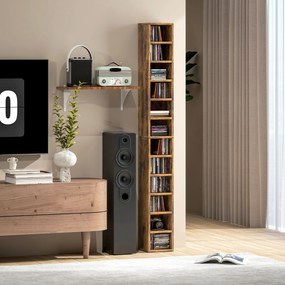 HOMCOM Depozitare pentru CD și DVD cu 12 compartimente, capacitate max. 204 CD, 21 x 20 x 175 cm, maro rustic | Aosom Romania