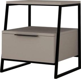 Noptiera, bej/negru, PAL melaminat/metal, 45x40x50 cm
