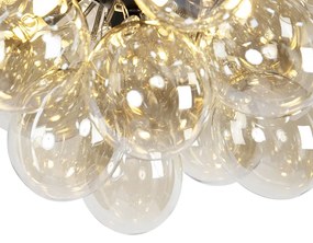 Plafoniera de design neagră cu sticlă chihlimbar 6 lumini - Uvas