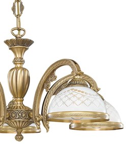 Candelabru cu 5 brate clasic design italian din alama, sticla 7002 RA-L. 7002/5