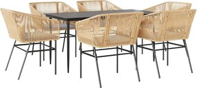 vidaXL Set de sufragerie de grădină de 7 piese sticlă poliratan maro
