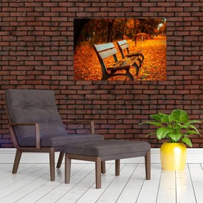 Tablou cu banca toamna (90x60 cm)