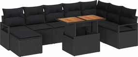 vidaXL Set de canapele pentru grădină 9 pcs Negru Rattan poli