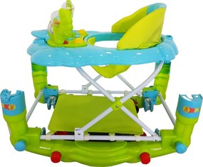 Premergator cu sistem de balansare Baby Care™ H914 ,Roti silentioase din silicon, Cu melodii, Ratusca, Pliabil, Verde Turquoise