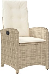 vidaXL Scaun de grădină rabatabil cu perne, bej, poliratan