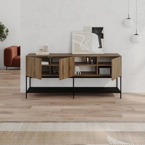 Comodă neagră/în culoare naturală cu aspect de lemn de stejar 180x80x40 cm Amira – Marckeric