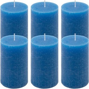 Set de lumânări rustice, 11,5 cm, Ø 6,8 cm, albastru, 6 buc.