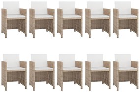 Set mobilier de exterior cu perne, 11 piese, bej, poliratan Bej, Dreptunghiular, 11