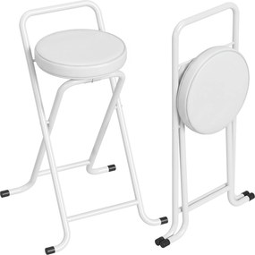 HOMCOM Taburete de Bar Pliabile Set de 2, Fără Montaj, Scaune de Bar, Șezut Căptușit 63 cm, Cadru din Oțel, Alb | Aosom Romania
