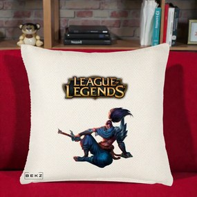Perna Personalizata League of Legends Yasuo, 40x40 cm, Crem Reliefat, Husa Detasabila, Perna Inclusa, BEKZ®
