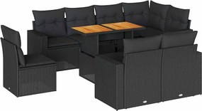 vidaXL Set mobilier de grădină cu perne, 9 piese, negru, poliratan