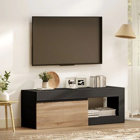 HOMCOM Comodă TV Modernă cu Dulap, Negru și Lemn Natur | Aosom Romania