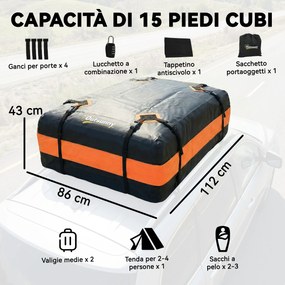 Outsunny Portbagaj de acoperiș impermeabil, 425 L, portocaliu | Aosom Romania