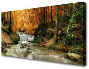 Tablou pe panza canvas Cascada Natural Pădurea Verde Brun Galben